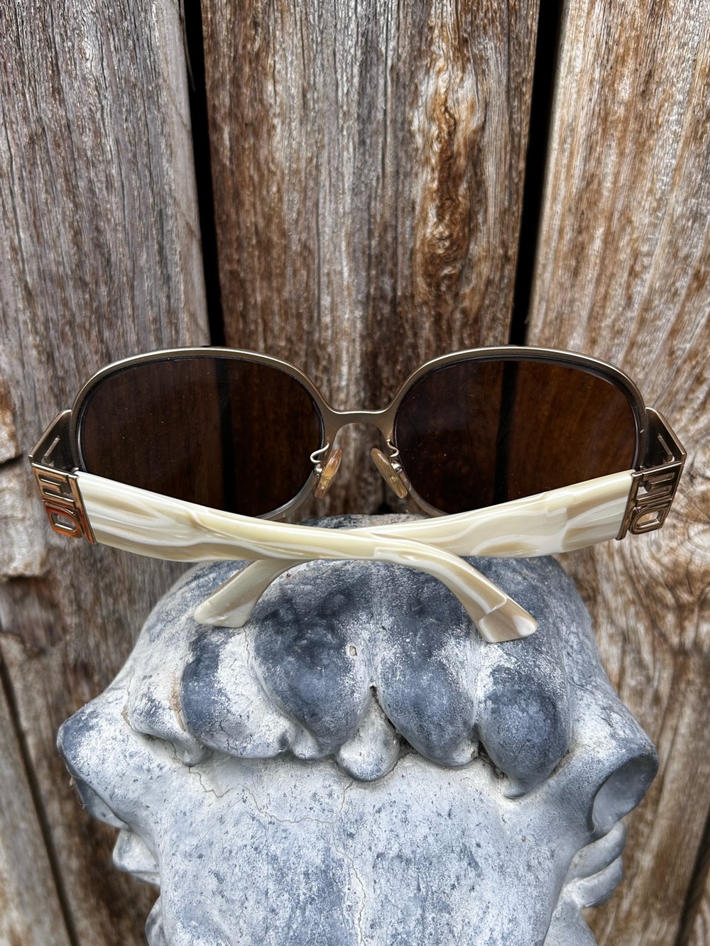 Fendi Vintage Sunglasses Brown Cream Tortoise Shell Gold Frame - Picture 6 of 16